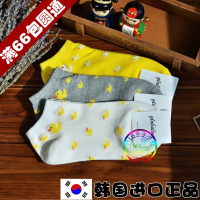 韩国进口代购正品春夏女袜 薄款短袜 小黄鸭可爱卡通全棉袜子