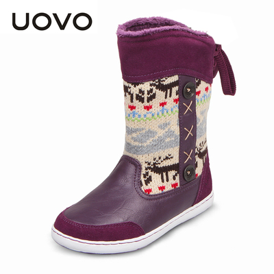 UOVO女童靴子冬季雪地棉靴2015新款潮小大童女童鞋儿童冬靴长靴