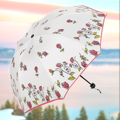 2016新款全自动雨伞 黑胶手绘画遮阳伞 防紫外线太阳伞 晴雨伞
