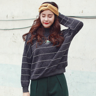 秋装新款韩版高领保暖宽松刺绣卡通兔毛针织女毛衣