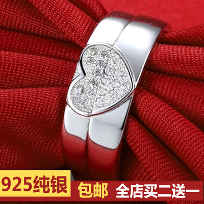925纯银对戒情侣戒指一对韩版创意男女活口饰品学生爱心婚戒刻字
