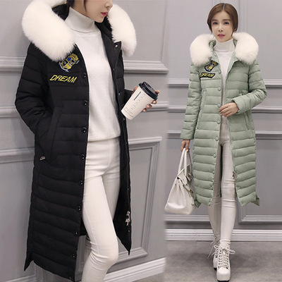2016冬季新款韩版过膝大毛领加厚棉衣羽绒棉服女长款