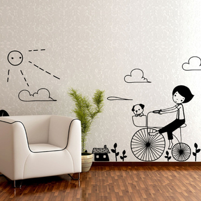 自行车带宠物骑行自粘贴客厅背景沙发卧室环保可移除墙贴画包邮