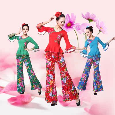 2016春秋季民族风广场舞服装套装新款中老年秧歌腰鼓扇子舞蹈服装