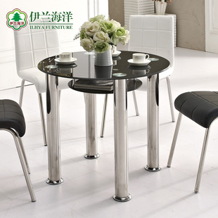 洽谈桌休闲桌子简约现代钢化玻璃圆形餐桌时尚小圆桌餐台椅组合