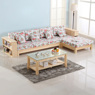 紫牛 包邮松木沙发实木沙发布艺沙发客厅组合转角沙发实木布沙发