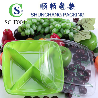 新品1000克装四分格鲜果切盒透明沙拉水果盘果蔬子PET400个装箱