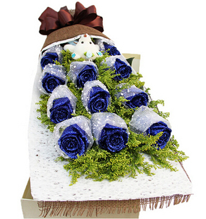 11支蓝玫瑰蓝色妖姬全国送花高档礼盒长方形杭州南京上海同城送花
