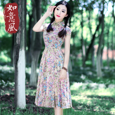 旗袍 如意 大摆型 复古 中 新款 改良 通勤 女装 单件夏季连衣裙