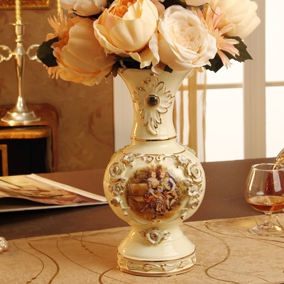 欧式花瓶奢华复古宫廷陶瓷客厅台面花器花插时尚家居装饰品摆件
