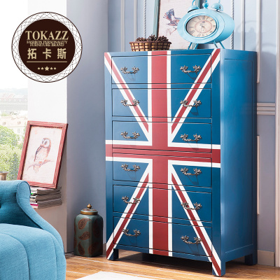 拓卡斯 美式乡村米字英国旗斗柜创意田园彩绘家具实木抽屉储物柜