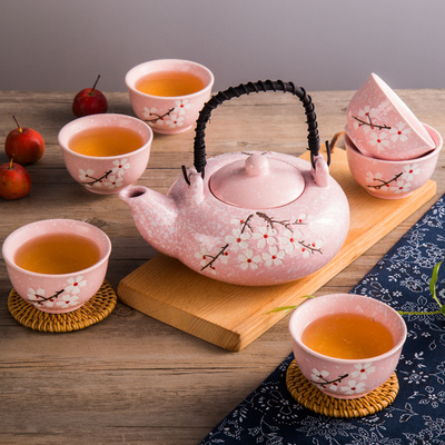 家用日式陶瓷提梁壶整套花茶茶具套装功夫茶具6茶杯1茶壶结婚礼物
