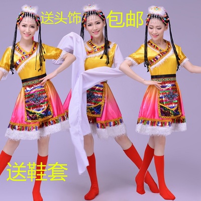 新款少数民族水袖藏族舞蹈舞台演出服装藏袍舞短袖水袖表演服饰女