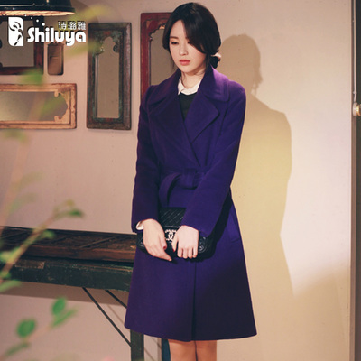 香港代购韩版毛呢外套女中长款修身显瘦紫色羊毛呢子大衣加厚冬装