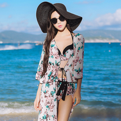 韩国显瘦沙滩长裙大小胸聚拢罩衫分体比基尼泳衣女三件套性感温泉