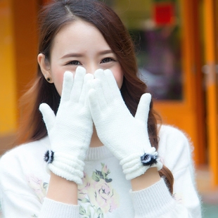 手套女秋冬季韩版纯色保暖手套分指百搭可爱学生骑行羊毛防寒手套