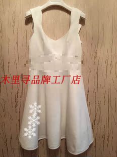 2015夏装新款欧家修身连衣裙拼接白色无袖V字领连衣裙 2152084050