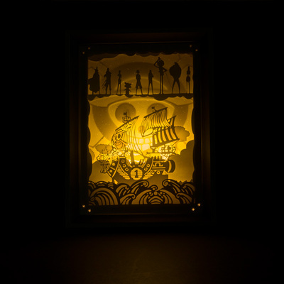 海贼王草帽路飞海贼团桑尼号光影立体纸雕灯北欧创意小夜灯相框灯