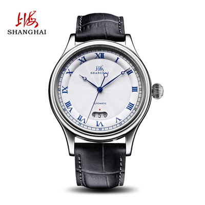 上海手表自动机械表经典复古日历防水舒适皮带透底休闲男腕表662