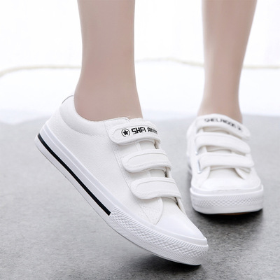 玺徕登 2016春季新款韩版女鞋 运动平底纯色魔术贴低帮橡胶帆布鞋