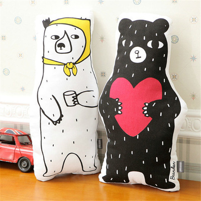 韩国ulzzang同款ins立体呆萌可爱造型全面黑白熊抱枕礼品包邮