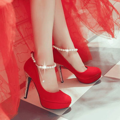 秋季新款性感新娘鞋红色结婚鞋细跟超高跟鞋女鞋婚礼红鞋公主单鞋
