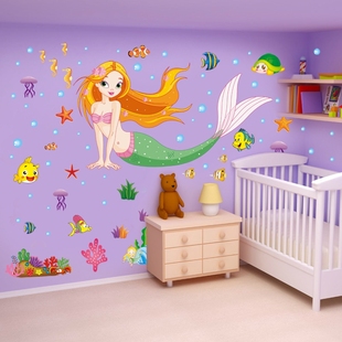 超大美人鱼公主墙贴儿童房装饰画床头贴幼儿园墙纸自粘女孩房墙贴