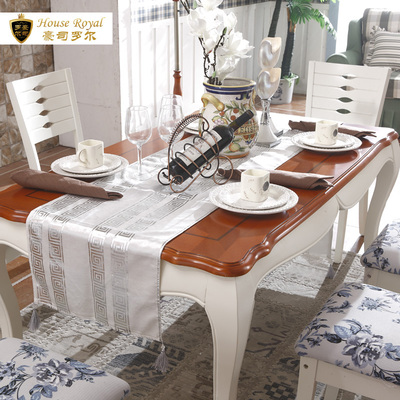 豪司罗尔美式乡村实木餐桌组合6人简约现代地中海餐桌长方形饭桌