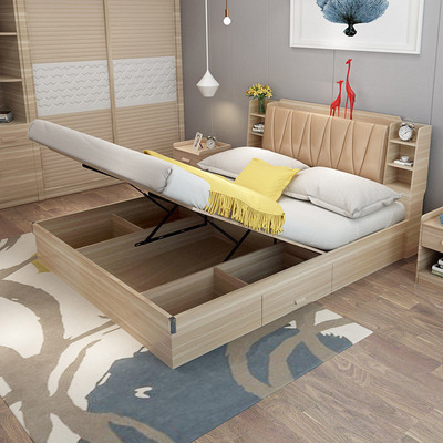 双人床简约高箱床板式床储物衣柜 卧室衣柜 卧室成套家具套装组合