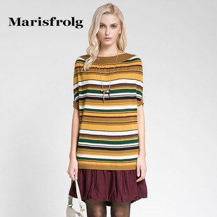 Marisfrolg/玛丝菲尔女装时尚撞色条纹羊毛针织连衣裙秋专柜正品
