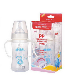 正品耐摔宽口径母乳实感宝宝PP塑料奶瓶240ml带手柄吸管防胀气