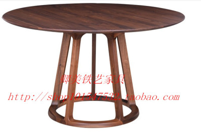 美式乡村实木餐桌全木圆形书桌美式圆桌咖啡桌纯木洽谈桌电脑桌