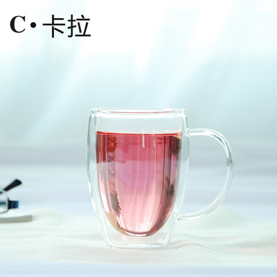 透明玻璃水杯子创意茶杯家用套装泡茶牛奶花茶果汁杯双层办公室杯