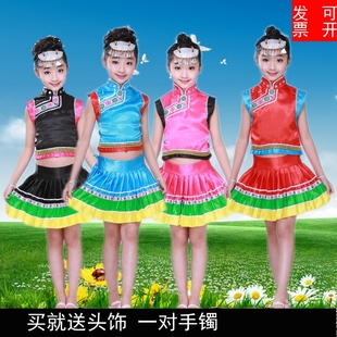 湘西儿童苗族演出服百褶裙女童土家族服装云南少数民族舞蹈表演服