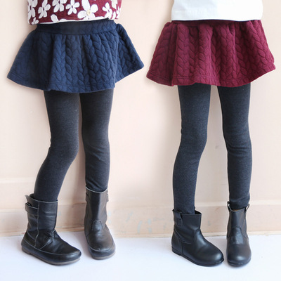 新款童装 女童秋冬优质加厚裙裤 韩版纯棉加绒假两件套裙裤