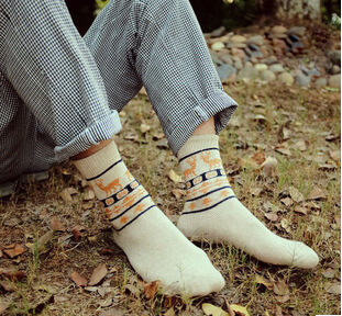 秋冬男士粗针袜 提花麋鹿韩国袜 品牌袜子
