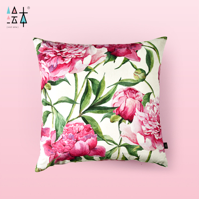 绘本 桃夭花卉系列抱枕沙发靠垫中式创意布艺水彩靠枕家居靠包ins