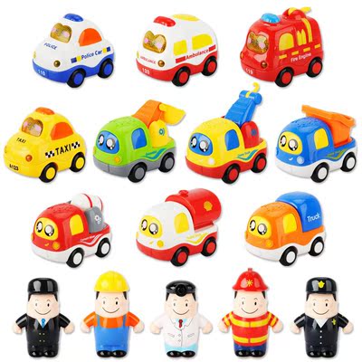 声光惯性小汽车 警车消防车计程车工程车地图 婴幼儿玩具15件套