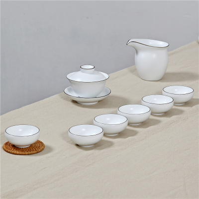 整套功夫茶具套装 德化白瓷脂白陶瓷茶具盖碗茶杯公杯品茗杯整套