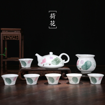 陶瓷功夫茶具套装手绘八头茶壶公道杯品茗杯6人办公室家用礼品