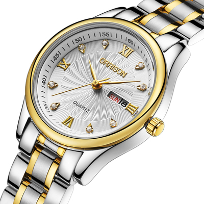 奥瑞森手表精钢全自动女表男表防水学生促销双日历石英表非机械表