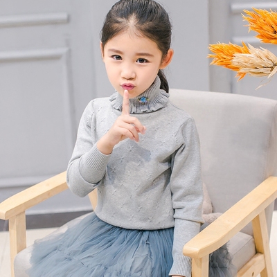 女童毛衣秋冬童装韩版半高领长袖套头线衣儿童针织衫打底衫加厚
