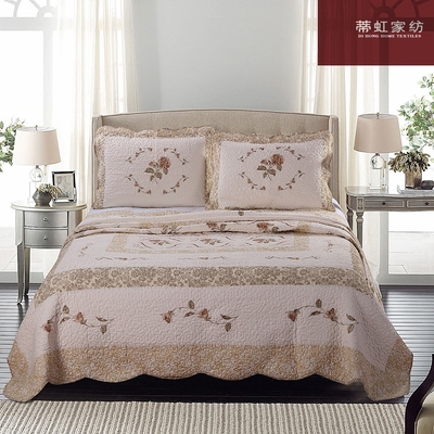 宫廷奢华刺绣纯棉绗缝被床盖床罩三件套双人床单空调被机水洗包邮