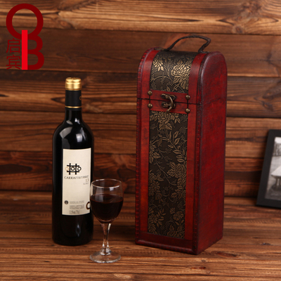 现货高档复古黑色单支红酒盒红酒包装盒皮盒红酒盒子木盒定制酒盒
