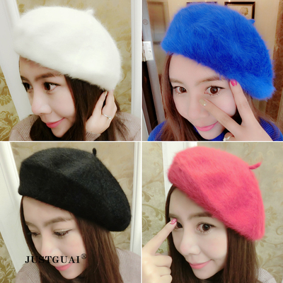 韩版冬天兔毛贝雷帽女新款加厚保暖针织毛线帽子画家帽显脸瘦包邮