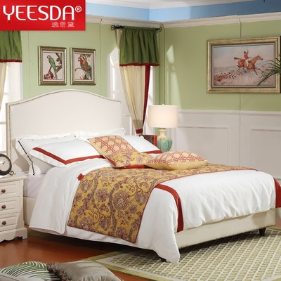 逸思黛 美式实木床 1.5 1.8米真皮双人床 婚床 储物高箱床 白色