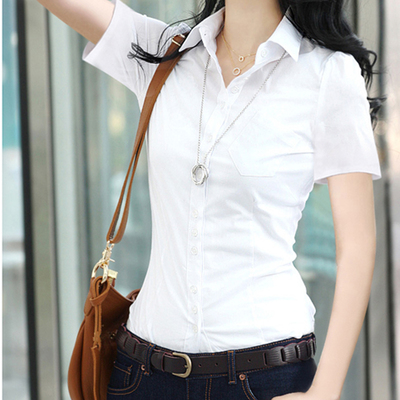 2015职业装大码女装OL短袖白衬衫女韩版修身显瘦棉夏季衬衣工作服
