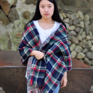 秋冬女韩国围巾 英伦格子双层披肩韩版超长保暖加厚款学生围巾