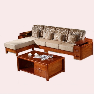 橡木沙发组合转角客厅家具 新中式实木贵妃沙发L型小户型储物沙发