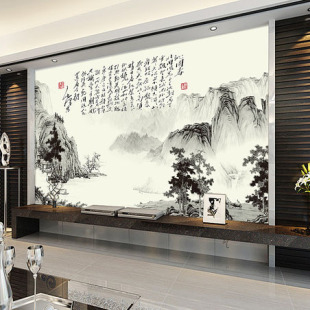 简约现代中式壁纸 沁园春大型客厅沙发电视背景墙 无纺布墙纸壁画